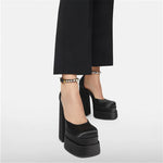 Silk Mary Jane Platform Pumps with Super High Square Heels