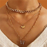 Layer Butterfly Cross Angel Pendant Grunge Metal Chain Necklace