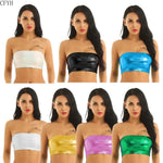 Off Shoulder Strapless Patent Leather Tube Crop Top - Sleek Gothic Statement