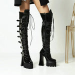 Sorphio Chunky Heel Platform Over The Knee High Boots - Super High, Gothic Women's Footwear