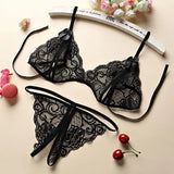 Satin Bow-knot Lingerie See Through Bra And Panties Set