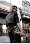 Soft Faux Leather Cargo Jumpsuit Long Sleeve Zipper - Alt Style Clothing