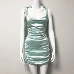 Elegant Satin Ruched Bodycon Spaghetti Strap Mini Dress