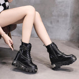 Leather Platform Chain Ankle Boots Gothic Style - Alt Style Clothing