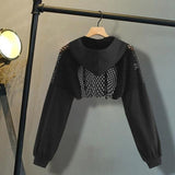 Ultra Short Sweatshirt Mesh Splice pullover - Alt Style Clothing