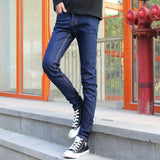 Punk Style Slim Fit Denim Pants with High Stretch and Chain Detail - Mid Waist