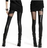 Leather Push-Up Leggings with Stretch Splicing and Lace PU Design