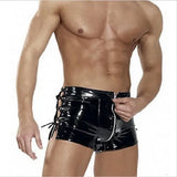 Shiny High-Waist Leather Shorts with Zipper Detail