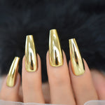 24-Piece Metallic Gold Mirror Coffin Nail Tips - Long Ballerina Press-On Set