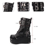 Gothic Punk Rock Lace-up Boots Block Heel Thick Platform Boots - Alt Style Clothing