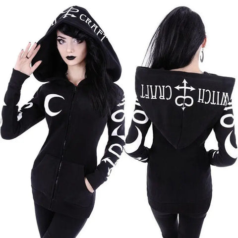 Gothic Punk Moon Print Hooded Sweatshirt