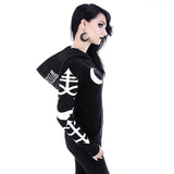 Gothic Punk Moon Print Hooded Sweatshirt