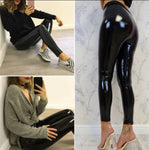 High-Waist PU Bandage Stretch Leggings – Bold Wet Look Design