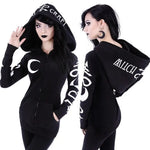 Gothic Punk Moon Print Hooded Sweatshirt