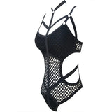 Gothic Lace Mesh Bodycon Bodysuit - Sleeveless & Hollow-Out Design