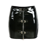 Wet Look PVC Latex Pencil Skirt with Front Buckles - Vinyl Zipper Design