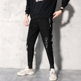 Men's Black Harem Pants - Featuring a Light and Punk Style with Ribbons for a Unique and Edgy Look - Alt Style Clothing