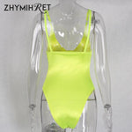 Neon Satin Sexy Bodysuit V-Neck Backless - Alt Style Clothing