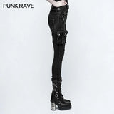 Punk Rock Heavy Metal Black Skinny Pants with Zipper Detail