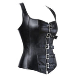 Leather Top Zip Leather Corset Buckle Bustier - Alt Style Clothing