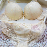 Women Lady Cute Underwear Satin Lace Embroidery Bra Set - Alt Style Clothing