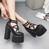 Pumps High Heels Zipper Rubber Sole Black Platform Shoes - Alt Style Clothing