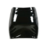 Wet Look PVC Latex Pencil Skirt with Front Buckles - Vinyl Zipper Design