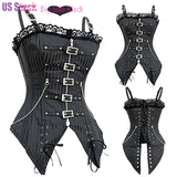 Faux Leather Steampunk Overbust Corset with Buckle Details