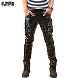 Gothic Punk Faux Leather Pants with PU Buckles – Edgy Full-Length Costume Pants