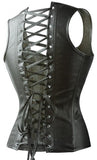 Leather Top Zip Leather Corset Buckle Bustier - Alt Style Clothing