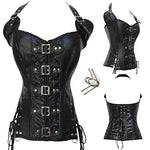 Faux Leather Steampunk Overbust Corset with Buckle Details