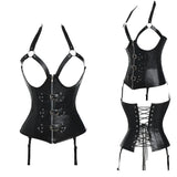 Faux Leather Steampunk Overbust Corset with Buckle Details