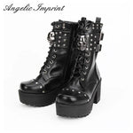 Gothic Punk Rock Lace-up Boots Block Heel Thick Platform Boots - Alt Style Clothing