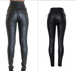 High-Waisted Faux Leather Skinny Pants with Side Lace-Up Detail - Sexy Black Coated Design with Stretch for Comfort