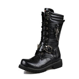 Leather Motorcycle Mid-calf Boots - Alt Style Clothing