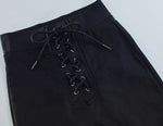 Metal Eyelet Straps High-Waisted PU Coated Leather Pants - Slim Fit with Stretch and Elastic Waist