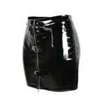 Wet Look PVC Latex Pencil Skirt with Front Buckles - Vinyl Zipper Design