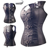 Faux Leather Steampunk Overbust Corset with Buckle Details