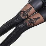 High-Waist Faux Leather Gothic Punk Leggings with Lace Detailing