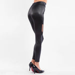 High-Waist Faux Leather Gothic Punk Leggings with Lace Detailing