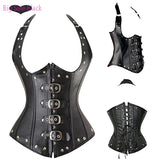 Faux Leather Steampunk Overbust Corset with Buckle Details