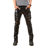 Gothic Punk Faux Leather Pants with PU Buckles – Edgy Full-Length Costume Pants