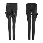 Punk Rock Heavy Metal Black Skinny Pants with Zipper Detail