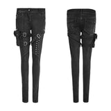 Punk Rock Heavy Metal Black Skinny Pants with Zipper Detail