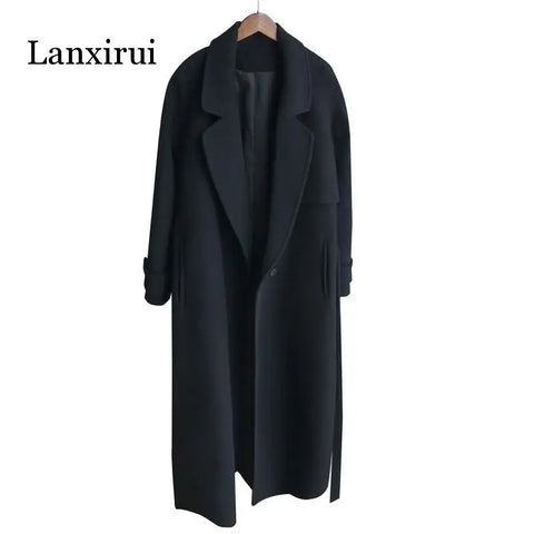 Oversized Wool Blend Trench Coat – Edgy A-Line Design with Hidden Button Closure