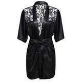 Satin Lace Kimono Sleepwear Robe Night Gown - Alt Style Clothing