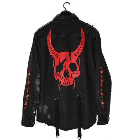 Gothic Demon Hunter Skull Black Denim Jacket for Me