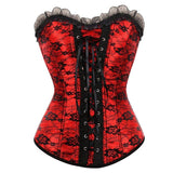 Lace Cover Overbust Corset Lace Up Boned Waist and Body Shaper - Alt Style Clothing