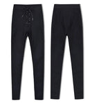 Metal Eyelet Straps High-Waisted PU Coated Leather Pants - Slim Fit with Stretch and Elastic Waist