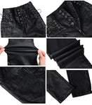 High-Waisted Faux Leather Skinny Pants with Side Lace-Up Detail - Sexy Black Coated Design with Stretch for Comfort